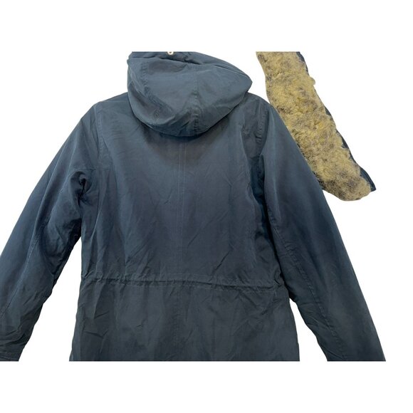Abercrombie & Fitch Black Hooded Parka Coat Removable Faux Fur Trim Size M Faded - Picture 13 of 13